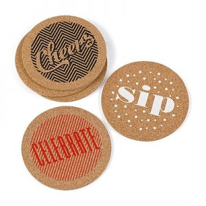 Happy hour just got more fun with customized wine glasses and cork coasters