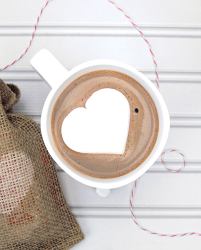 Valentine's gifts with personalized mugs, hot cocoa and cute burlap bags 