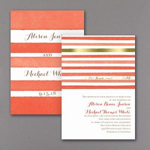 Sweet Stripes wedding invitation featuring your choice of gold or silver foil