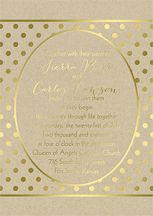 Natural Glimmer Invitation featuring gold or silver foil printed on kraft paper