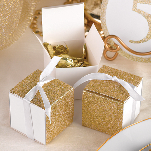 Gold glitter favor boxes