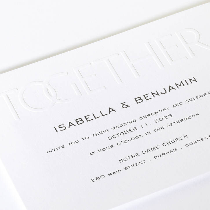 Embossed wedding invitation with simple design