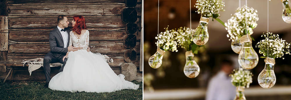 Cottage core inspired wedding attire and decorations