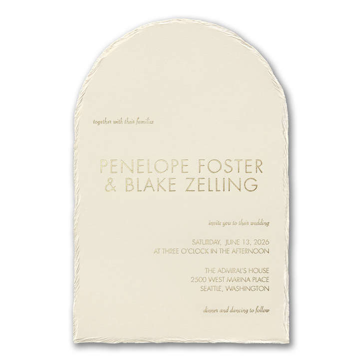 Arch shaped wedding invitation featuring a deckle edge