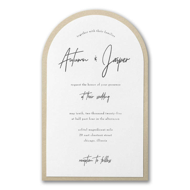 Arch shaped wedding invitation with arch shaped backer