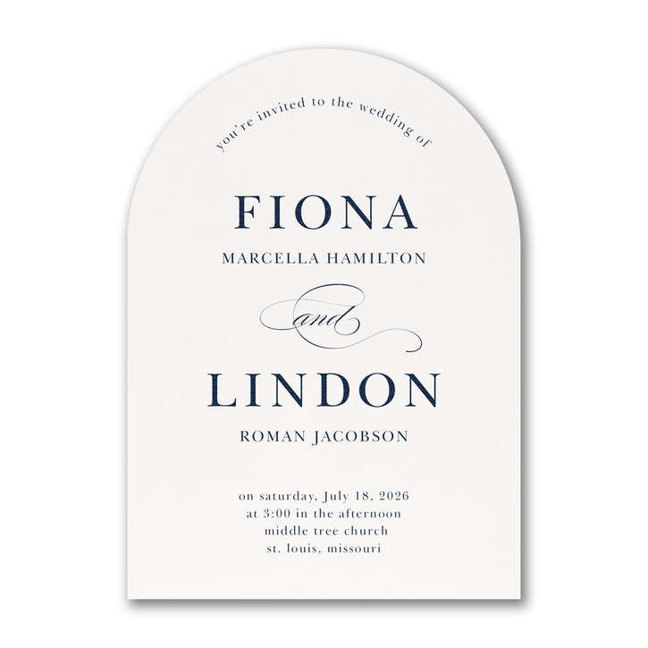 Arch shaped wedding invitation featuring minimalist wording