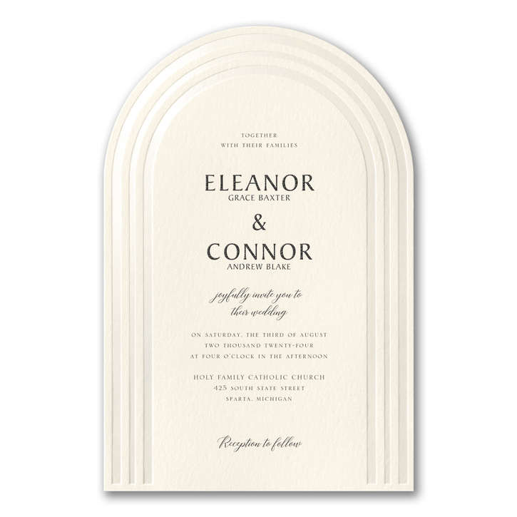 Arch shaped invitation with pearl foil stamping