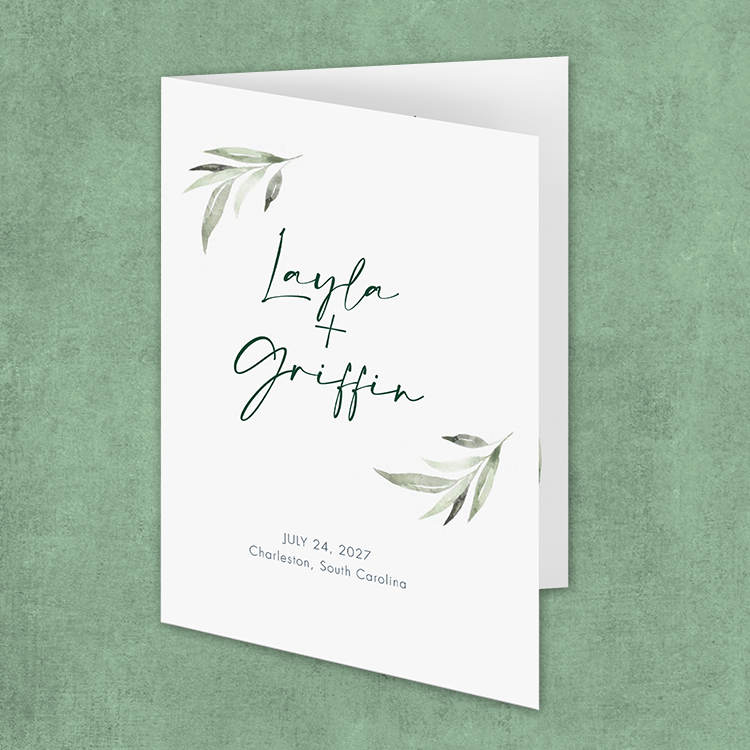 Folding wedding invitation with greenery design