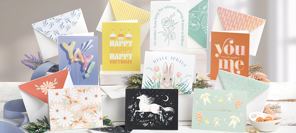 Eight whimsical spring-themed greeting cards from Happiness Delivered