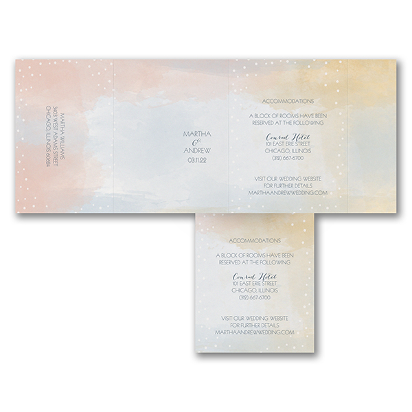 A pastel watercolor, non-traditional wedding invitation that's affordable and unique. 