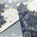 Unique holiday cards with laser cut pocket and gold foil snowflake card.