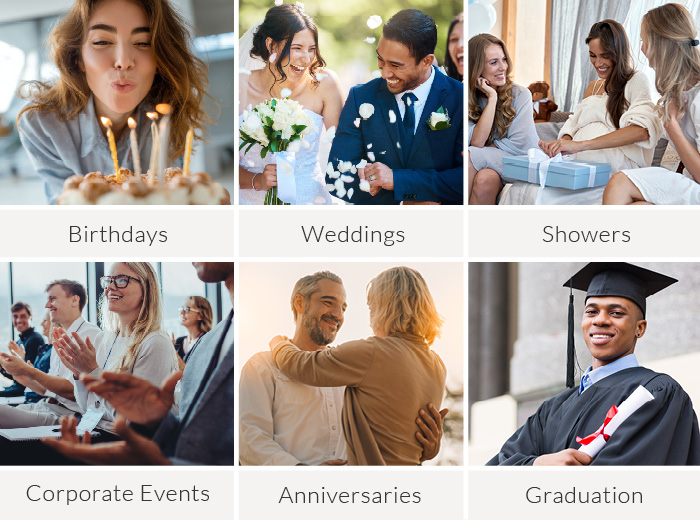 A collage of people celebrating important occasions and milestones. 